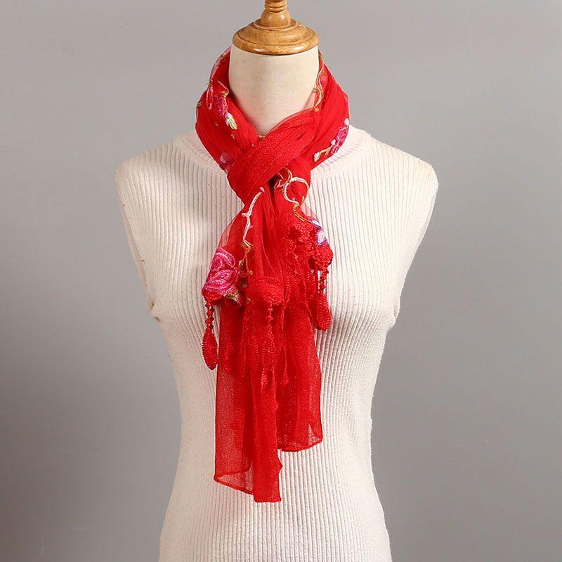 Silk Scarf for Women In Winter Elongated Embroidered Flower Scarf Draped Over A Shawl Patchwork Lace Scarf Fashionable Neck Protection Scarf