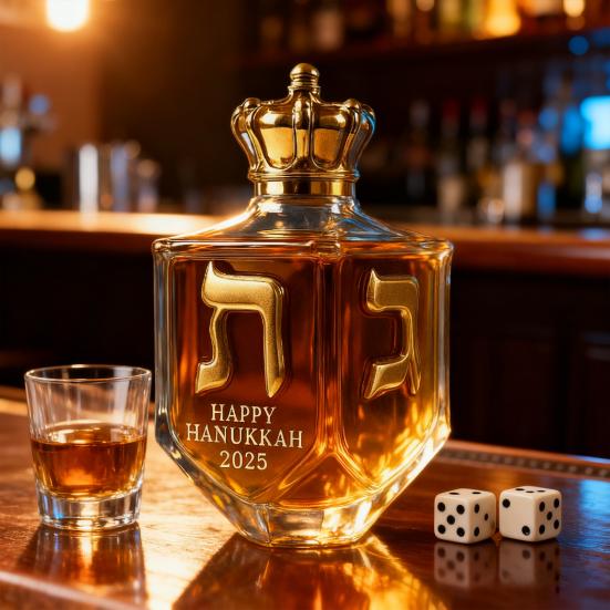 Chanukový karafa na whisky 2025 300ml Skleněná láhev se zlatým nápisem Sváteční dekorace domácího baru Židovský kulturní symbol Dárek