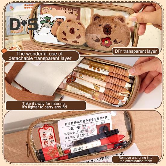 Capybara Pencil Case Large Capacity Multi-Layer Canvas Pen Bag with Compartments Waterproof Material DIY Pencil Case Kit