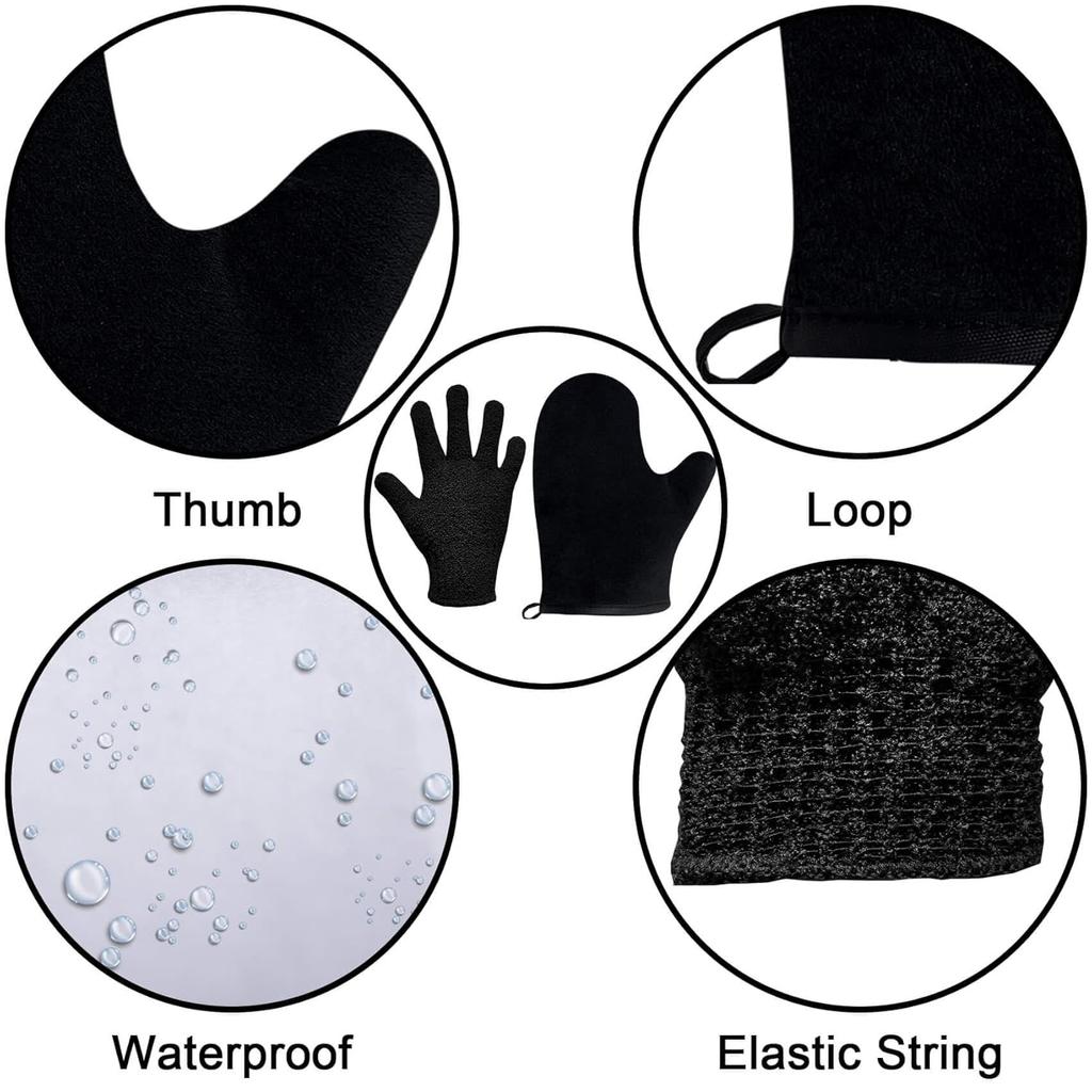Self Tanning Mitt Kit, Velvety Soft Tanner Mitt, Back Tanning Applicator, Exfoliating Glove, Angled Face Tanner Brush for Sunless Tanning Oil Lotion