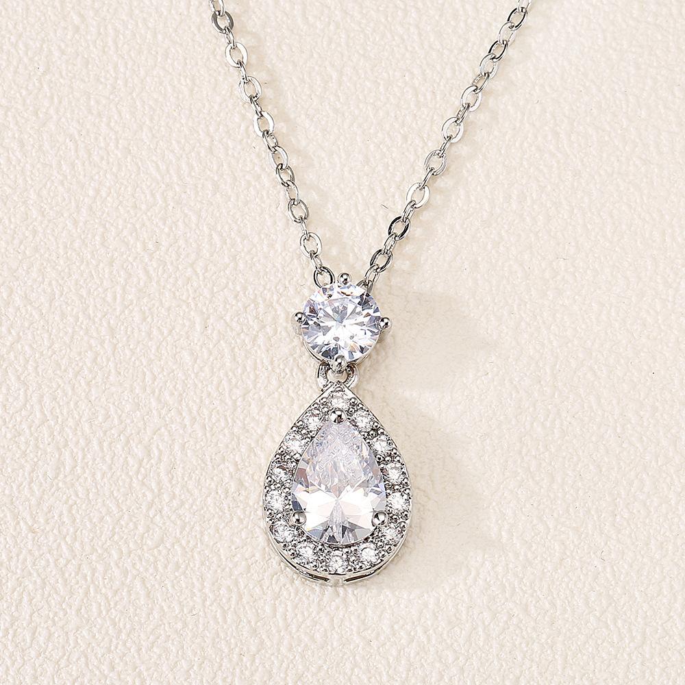 ZAKOL Brand Classic Aesthetic Water Drop CZ Pendant Necklace Shiny Geometric Crystal Wedding Party Zircon for Women Wholesale