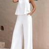 New Women's Sleeveless Vest And Trousers Two Piece Set Fashion Solid Color Two Piece Round Neck Top Pants Suit Casual Set