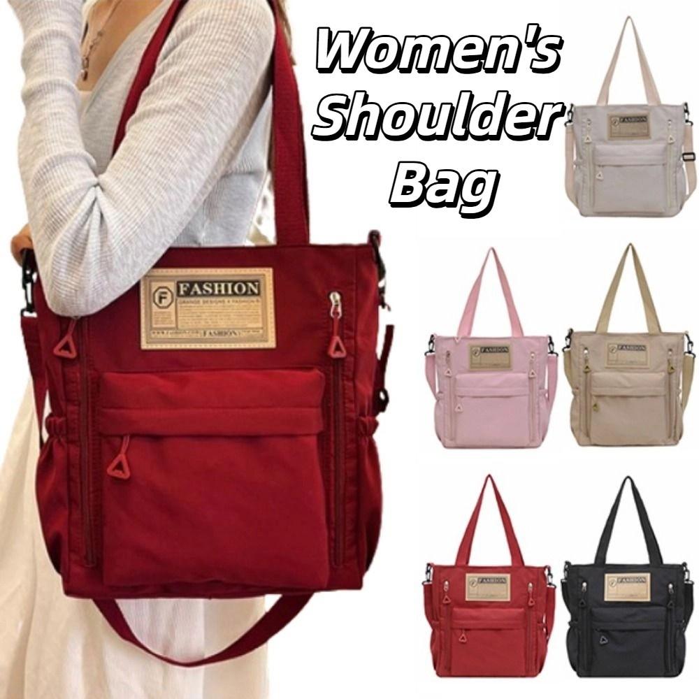 Large Capacity Student Tote Bag Solid Color Shopping Handbag Women's Shoulder Bag Student Class