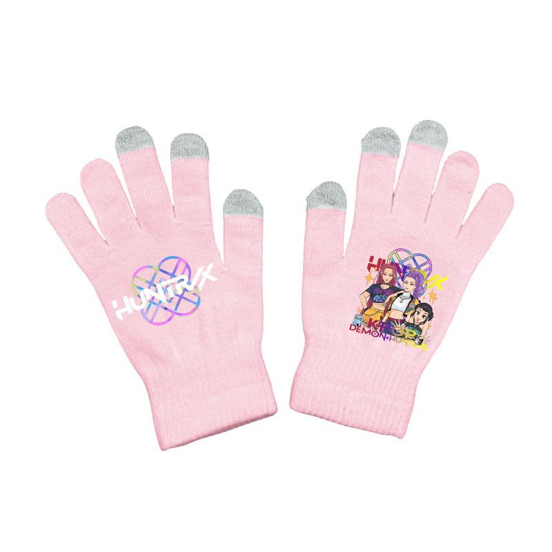 Kids Boys Girls Kpop Hunters Derpy Rumi Zoey Mira Printed Velvet Autumn Winter Warm Knitted Gloves