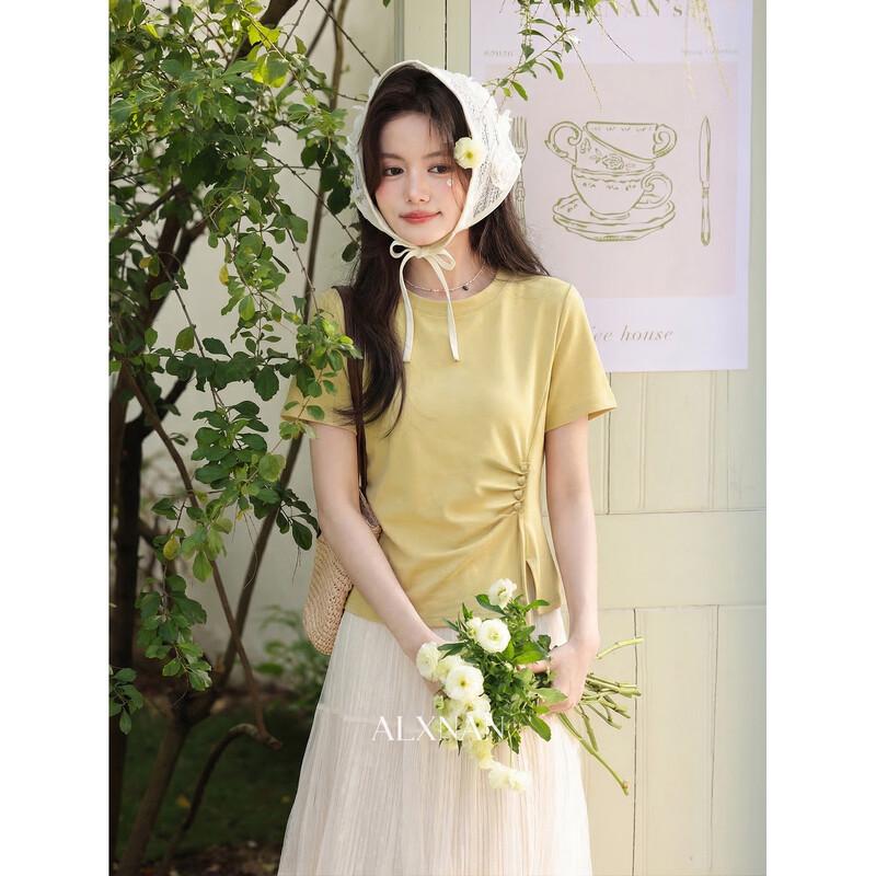 Lu Xiangnan Women s Pleated Short Sleeve T-Shirt S