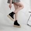 Fashion Retro Fashion Buckle Design Thick Soled Casual Canvas Short Boots for Women 2025 Autumn Comfortable Non Slip Chunky Ankle Boots