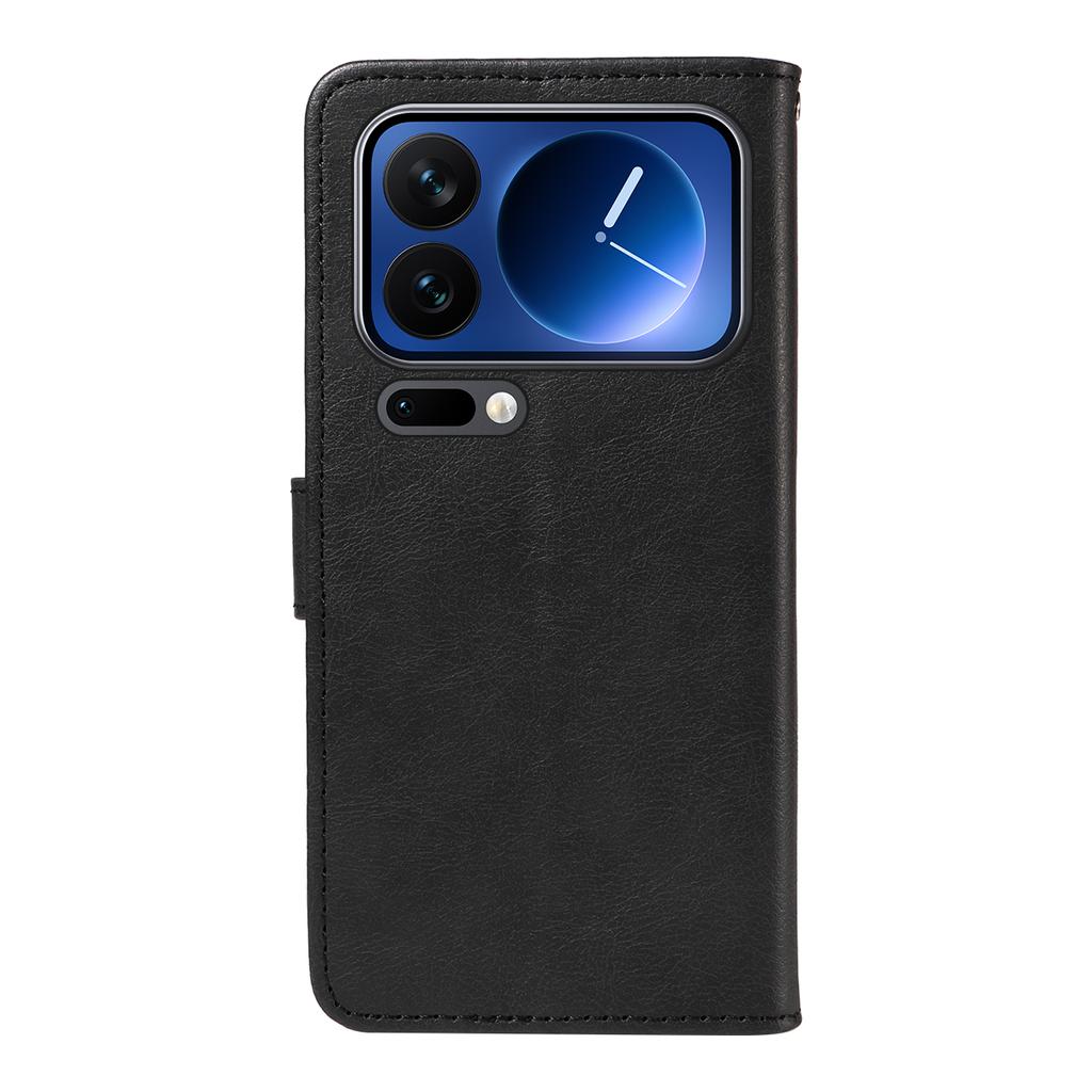 For Xiaomi 17 Pro Leather Wallet Case with Strap Solid Color Phone Stand Cover