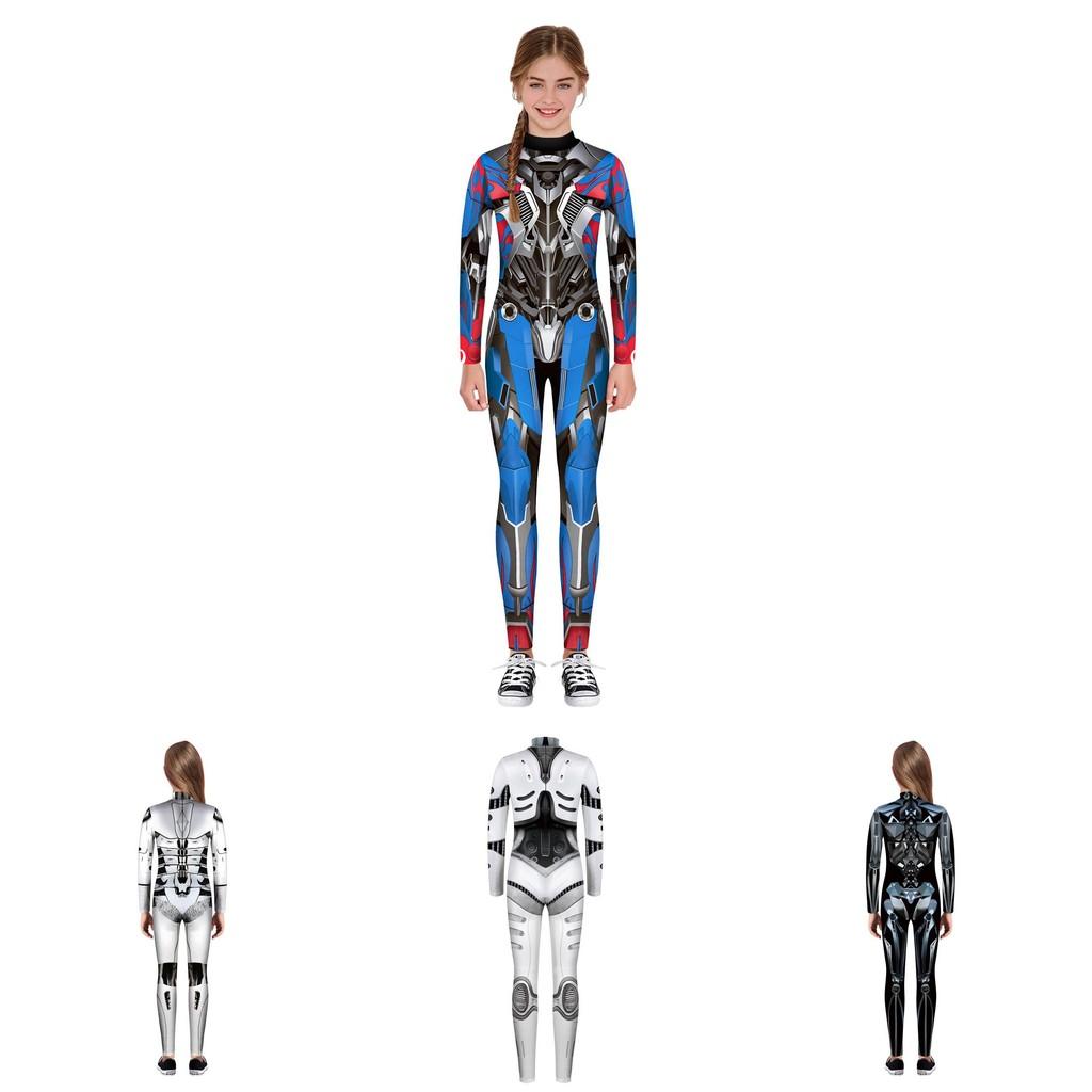 Halloween Bodysuit Costume With Robot Armor Print And Zipper Closure