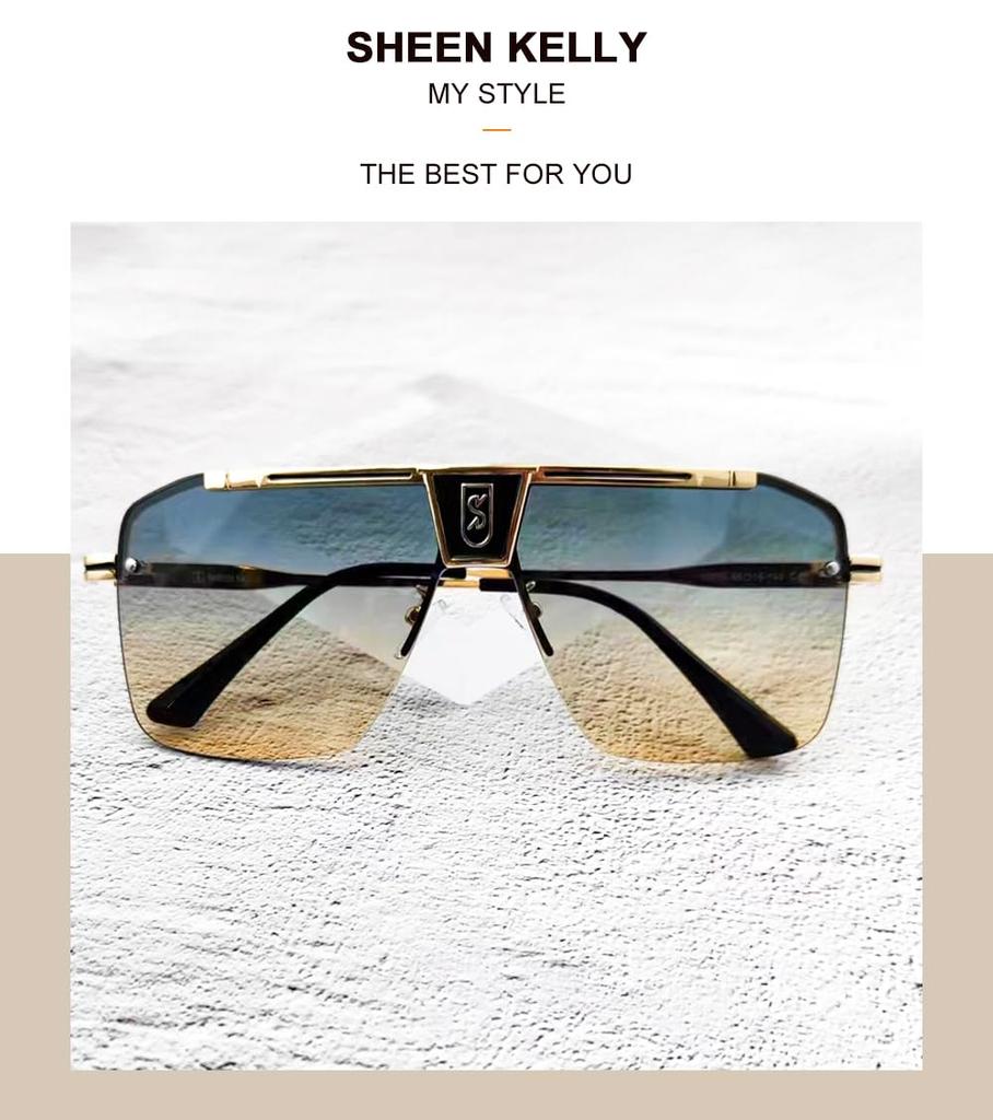 Retro Oversized Sunglasses for Men and Flat Vintage [SHEEN KELLY] Women, Square, Rimless, Top,