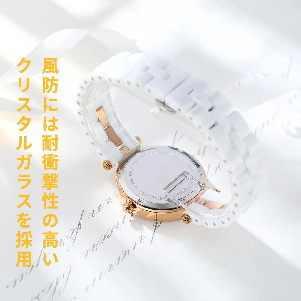 Time100 Relief Keramikuhr mit japanischem Quarzwerk Reliefdesign mit Diamanten, Uhrwerk, #W50352L.03A (Grüner Einband)