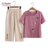 YUZHAOLIN Women's Embroidered Cotton Linen Short-Sleeve Top