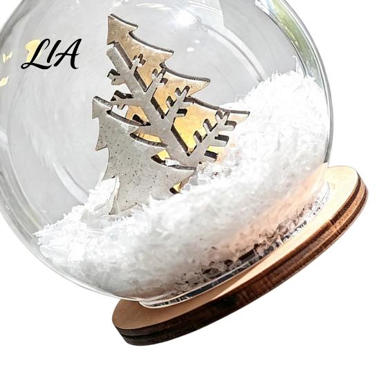 Lighted Christmas Tabletop Decor Glass Ball Ornament, LED Winter Snow Scene Wonderland Props Hanging Bauble with Reindeer Cabin for Tree Decorations