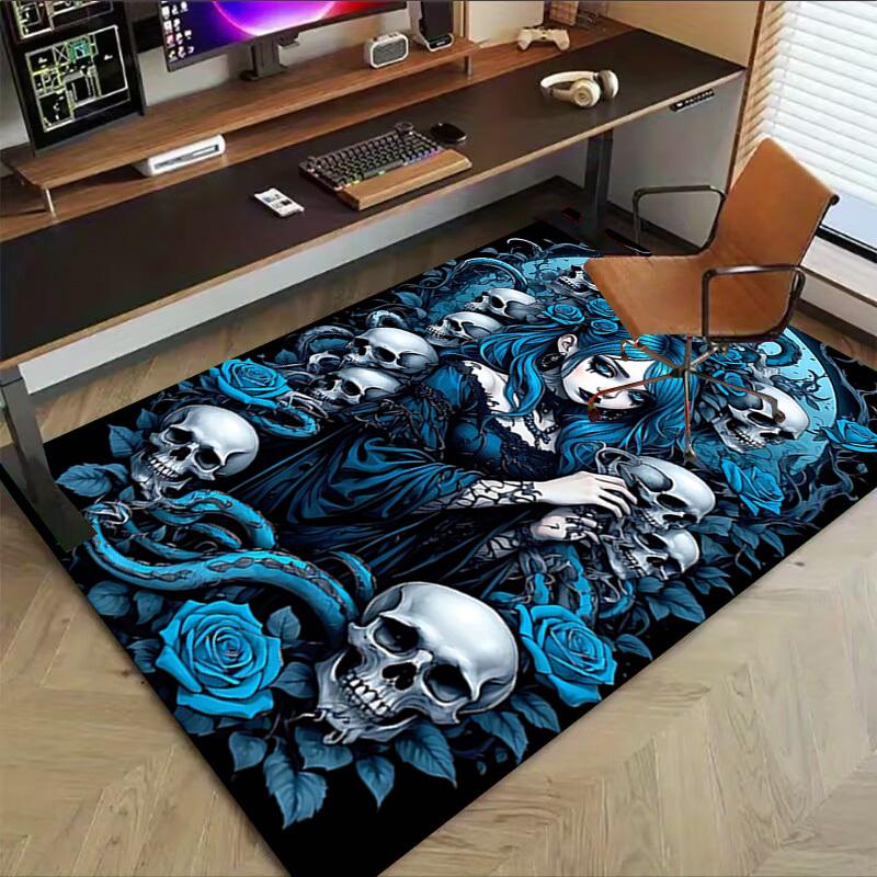 1PC Skulls Roses Anti-slip carpet, suitable for Office, bedroomand playrooms. It can also be used as a sofa footrest cover-R75