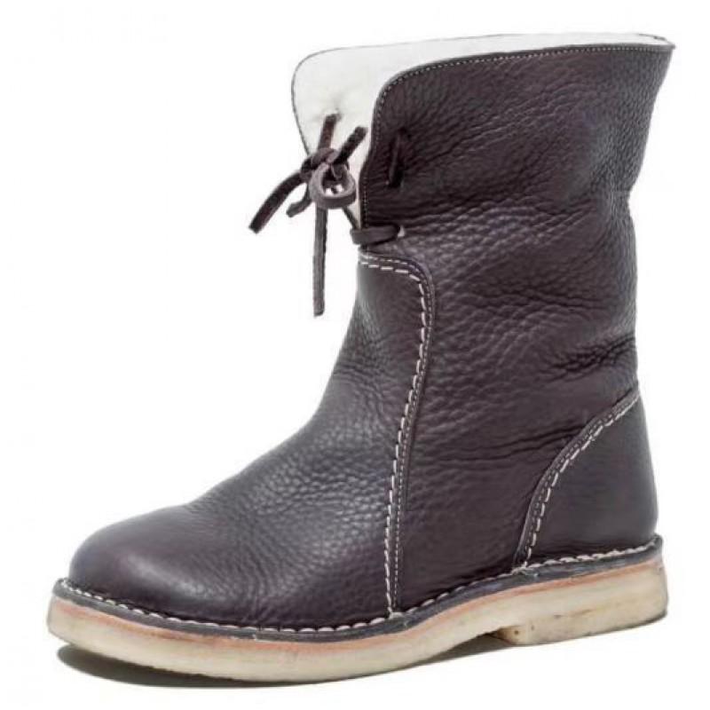 Womens Winter Warm Faux Suede Round Toe Flat Snow Boots With Side Zipper Fleece Lining