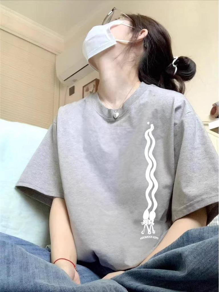 Women's Plus Size Pure Cotton Short Sleeve T-Shirt, 2025 Summer Collection, Straight Shoulder, American High Street Style, Loose Fit Top.