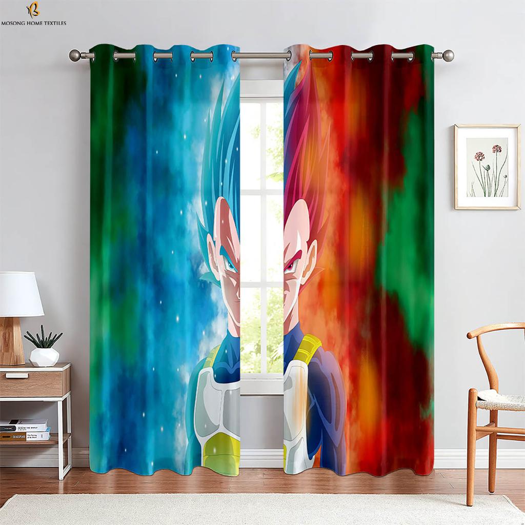 -Blooded Anime Cartoon Printed Curtains Boys And Girls Room Dormitory Decorative Curtains Easy To Wash And Care 2 Pieces