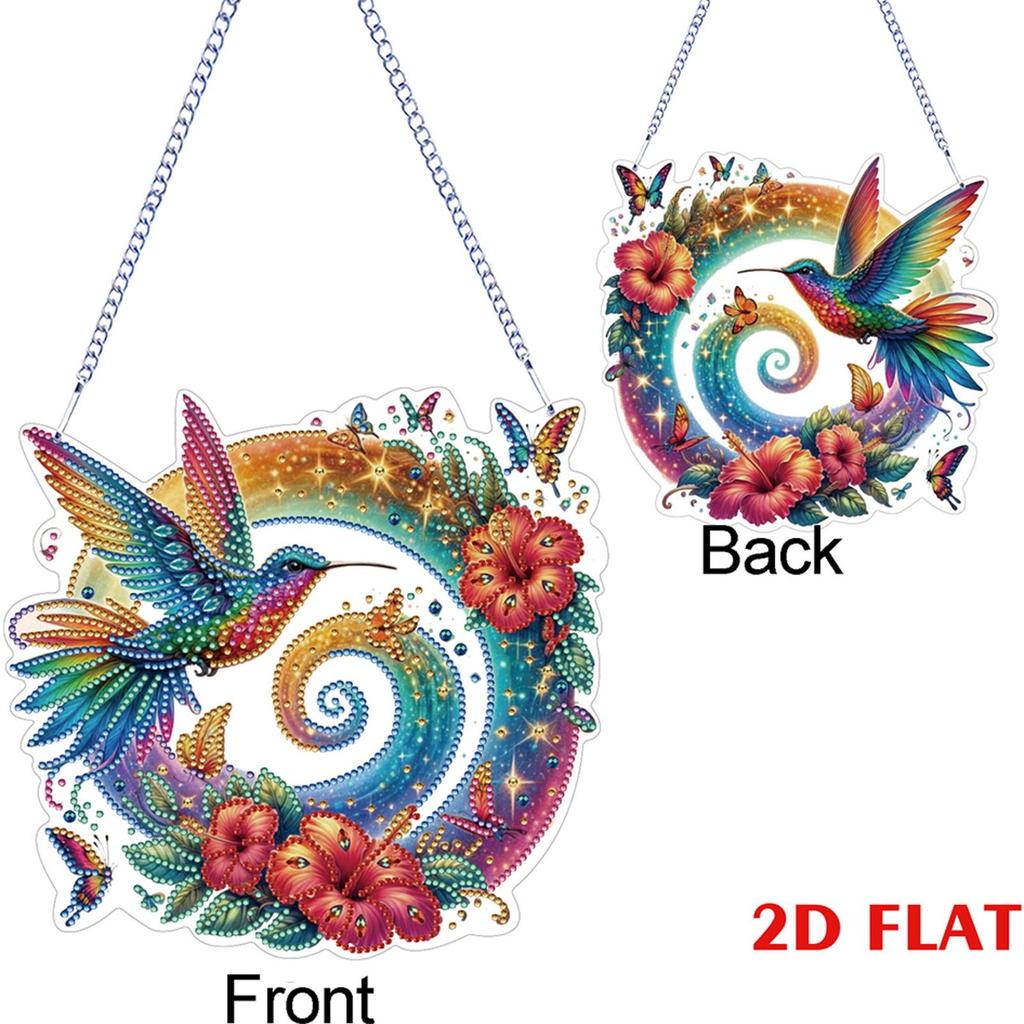 2D Flat Hummingbird DIY Hanging Diamond Art Kits Rhinestone Diamond Painting Set Diamond Art Pendant Wall Decor for Home Windows