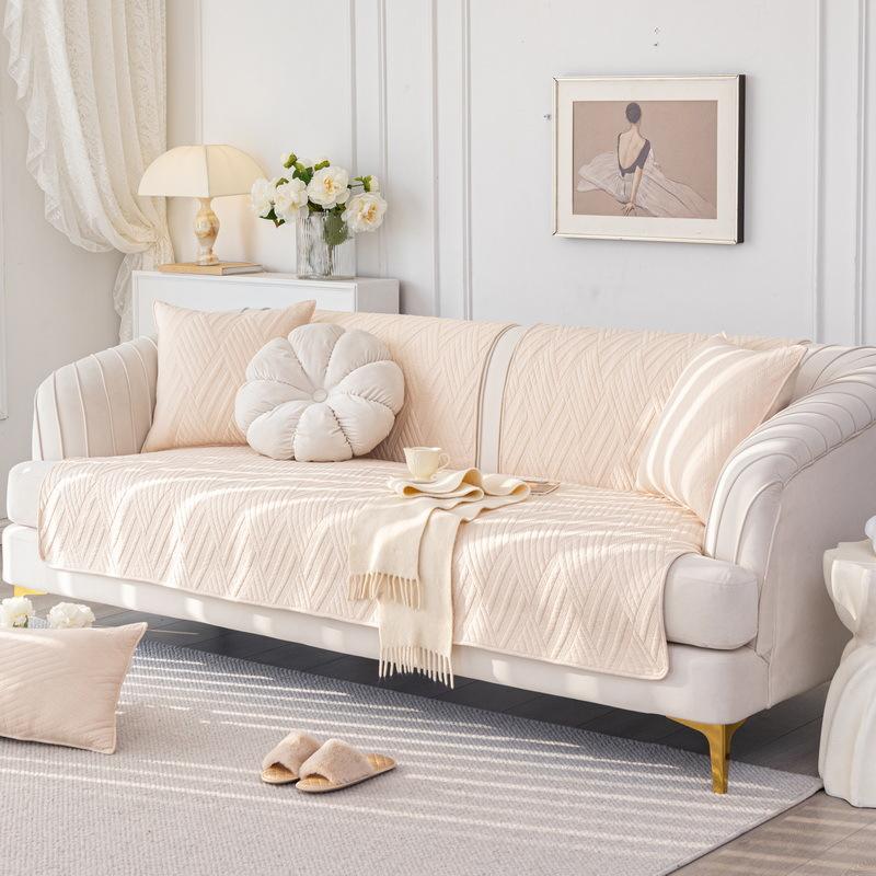 Four Seasons Universal High Temperature Washed Cotton Quilted Sofa Cushion Modern Simple Solid Color Leather Sofa Cushion Towel Wholesale