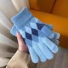 FanShun Color-Block Plaid Plush Knit Touchscreen Gloves