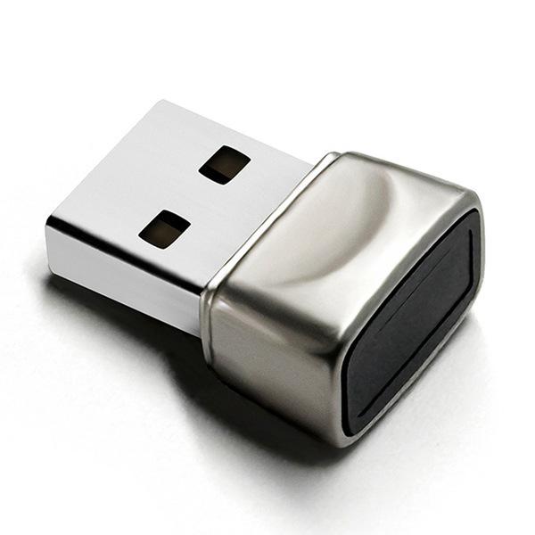 Silver Aluminum Alloy USB Fingerprint Login Device - Driver-Free, Plug and Play.