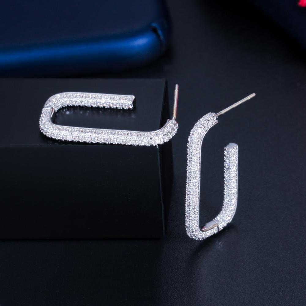 CMM geometrické stříbrné náušnice krychlové zirkonie obdélníkové kruhové náušnice