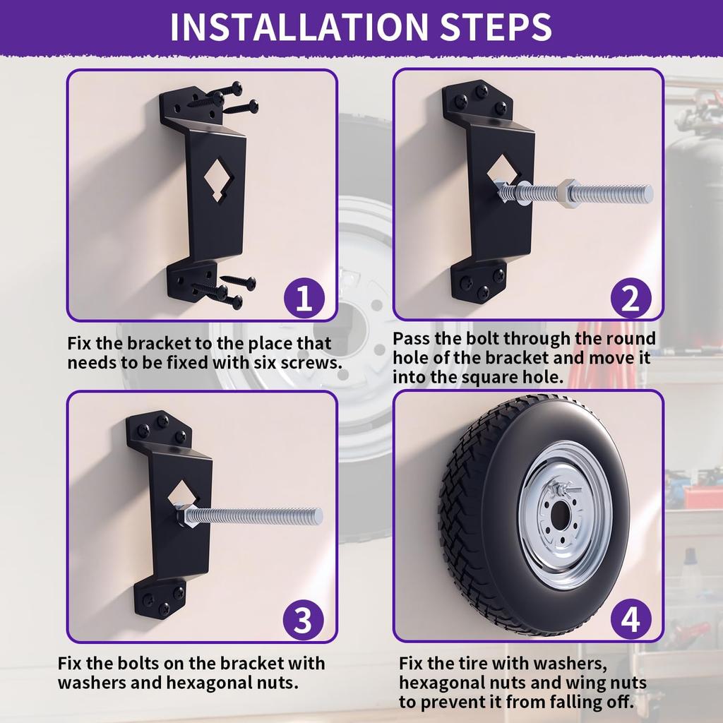 Wall Mount Spare Tire Mount for Enclosed Trailers, Upgraded Spare Wheel Carrier Fit for Camper Spare Tire, Boat Trailer, Garages and Warehouses