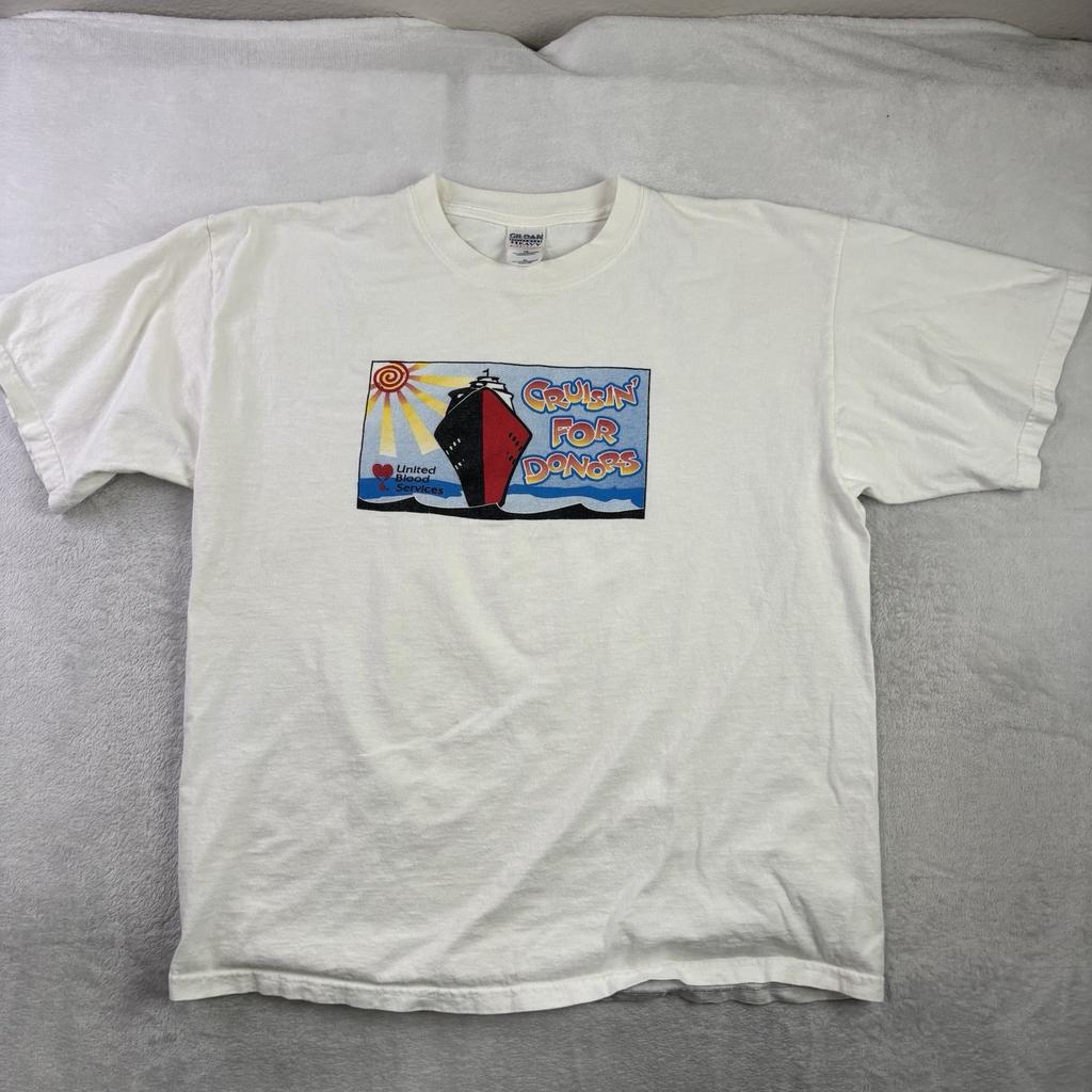 VTG Gildan United Blood Services Cruisin For Donors White SS Graphic Shirt XL Unisex T-Shirt