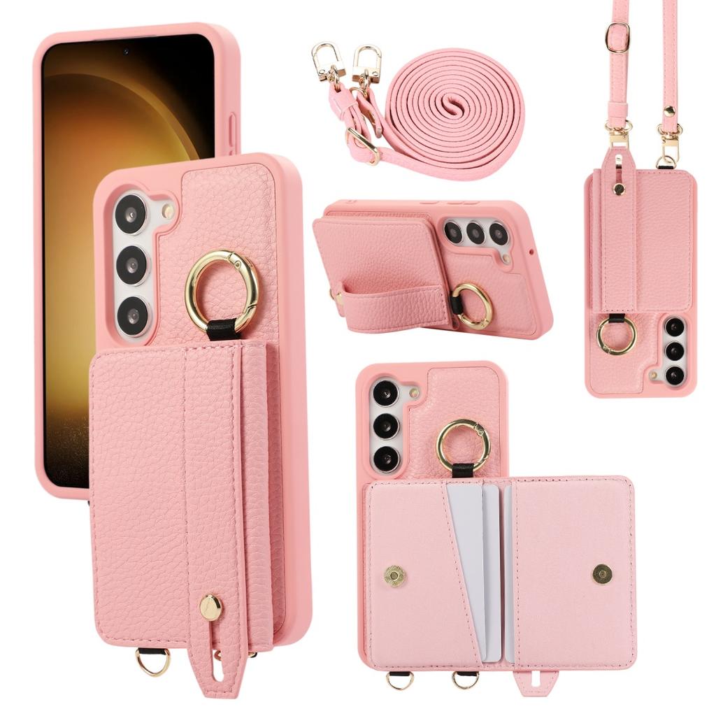 For Samsung Galaxy S23 & S23 Plus Case PU Leather Wallet Bag Grip Strap Holder Shoulder Long Crossbody Lanyard Ring Clasp Cover
