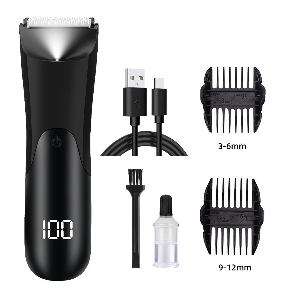 Oppladbar kroppshårtrimmer med lys - Elektrisk displaybarbermaskin og klipper