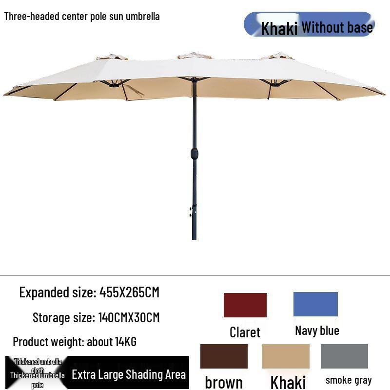 Park Double-Head Sunshade: Large Outdoor Patio, Beach & Street Umbrella with Three-Head Design for Balcony & Terrace
