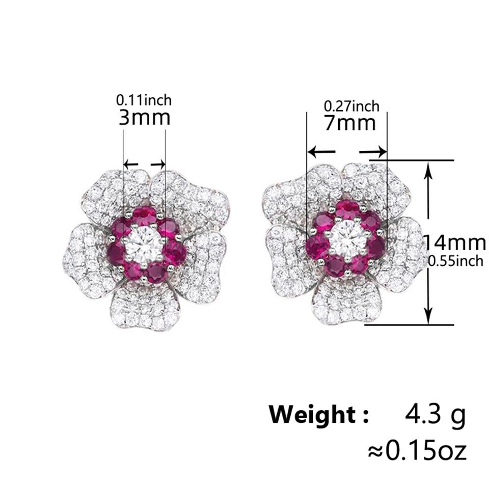 ZAKOL Bling CZ Flower Stud Earrings AAA Cubic Zirconia Aesthetic Women's Ear Accessories Bright Red Earrings Trendy Zircon Gift