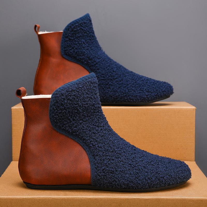 Yrzl Winter Cotton Shoes Men High Top Warm Slip On Lightweight Slippers Men Plush Indoor Cotton Loafers Men Winter Warm Shoes