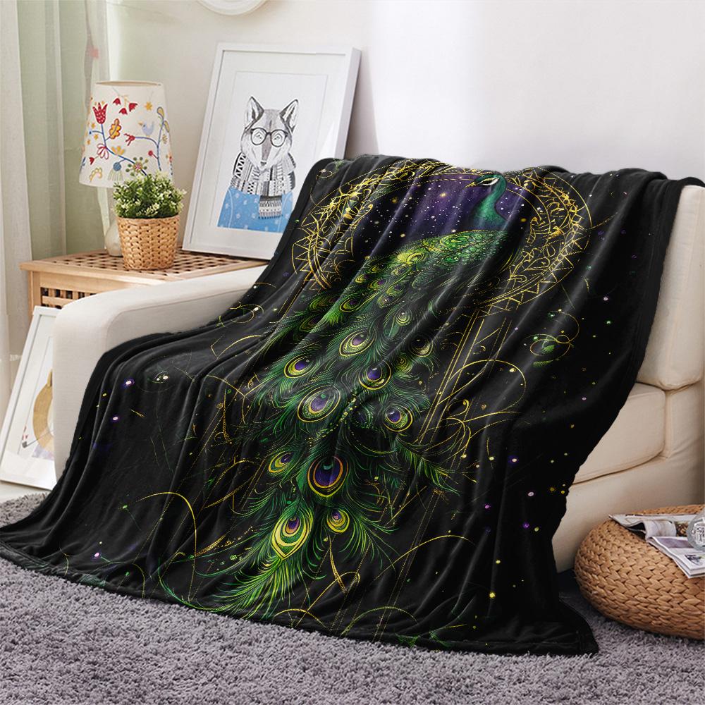 Peacock Spreading Its Tail  Print Flannel Blanket, High quality Comfortable for All Seasons, Home Decor, Warmth and Comfort