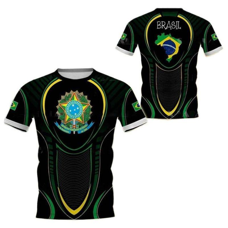 

БРАЗИЛИЯ Летняя мужская футболка Бразилия с национальным гербом и флагом с принтом Повседневная футболка с круглым вырезом Свободная мужская одежда с короткими рукавами большого размера M