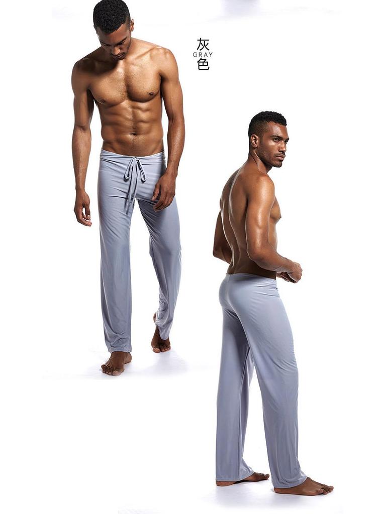 Men's Ice Silk Drawstring Pajama Pants - Solid Color, Loose Fit, Plus Size for Yoga or Casual Wear
