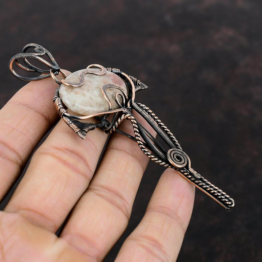 Pandantiv Piatră Soarelui Pandantiv Înfășurat în Sârmă de Cupru Bijuterii cu Piatră Prețioasă Piatră Soarelui Pandantiv cu Design Ultima Oră Pandantiv Făcut Manual Bijuterii din Cupru Cadou Pentru Femei