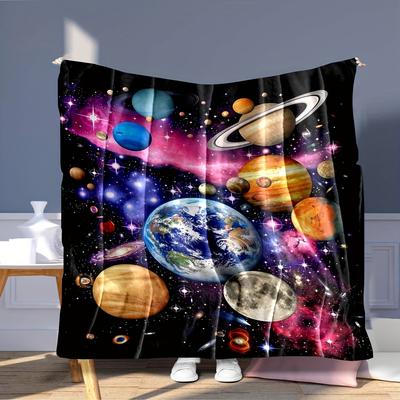 Galaktická deka s planetami a hvězdami - Měkká, útulná, stylová dekorace pro maximální domácí pohodlí a ideální volba dárku pro milovníky vesmíru
