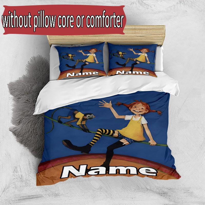 3-teiliges Bettbezug-Set (1 * Bettbezug + 2 * Kissenbezug, ohne Kern), Personalisierbares Bettwäscheset mit Pippi Langstrumpf-Muster, Dekoration für Schlafzimmer zu Hause, Geschenk