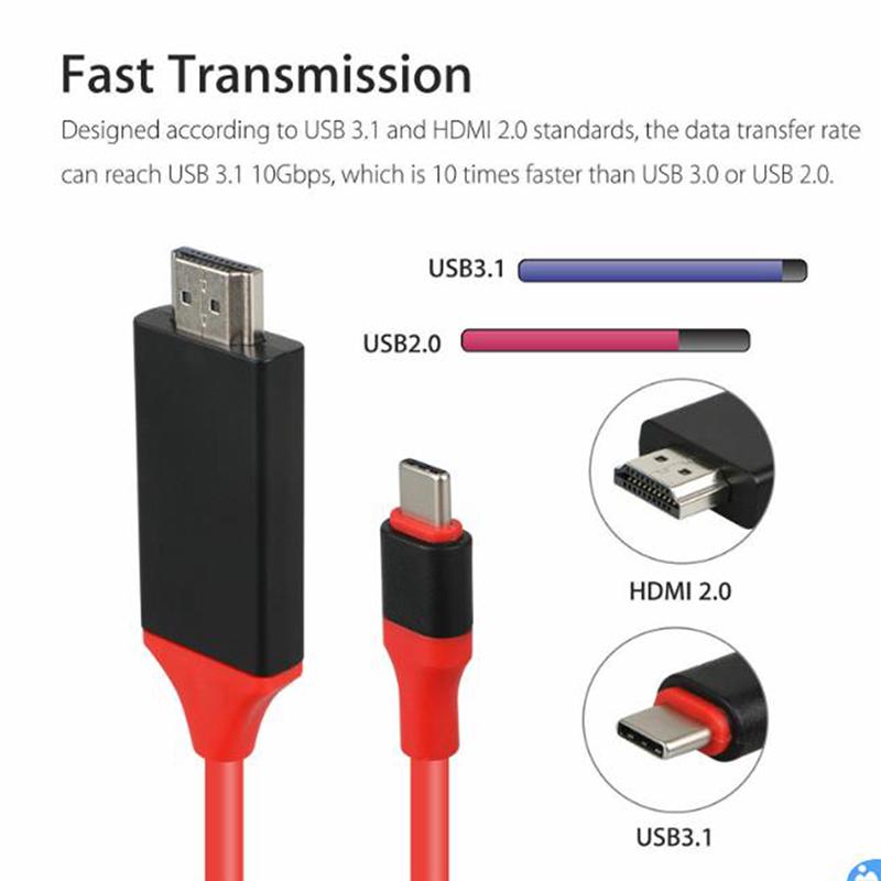 

Тип C USB-C к кабелю HDMI AV ТВ-адаптер Usb 3.1 Plug And Play 4K Hd видеокабель