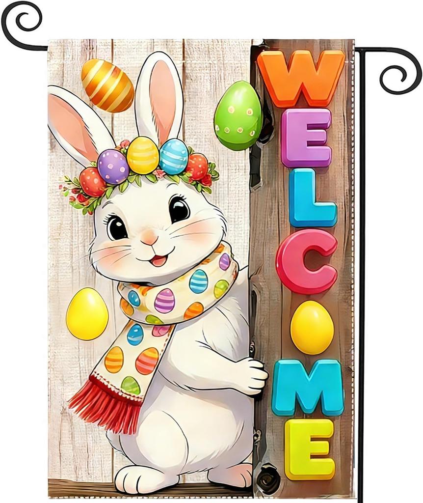 Easter Garden ag Cute Cartoon Bunny & Easter Egg Designs Double Sided 12x18 Inch Small Bunny Garden ag Linen Welcome YYQ GGO