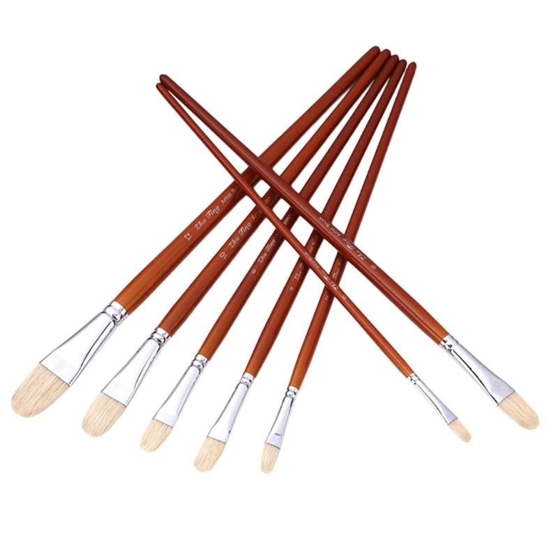 7Pcs Artist Paint Brush Bristle Paintbrush Wood Handle Paint Brush for Oil Acrylic Watercolor Gouache Painting