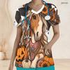 Top de uniforme de enfermera con estampado de caballo occidental, girasol, calabaza, otoño, Halloween, talla grande para mujer, cuello en V, manga corta
