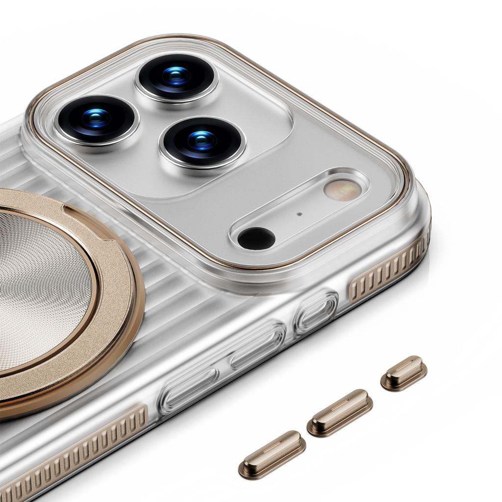 Luxury Rotating Magnetic Stand MagSafe Case for iPhone 17 16 15 14 13 12 Pro Max 17Air 17Pro 16e Metal Button Ripple Shape Cover