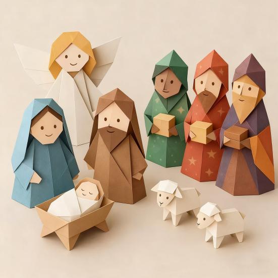 DIY Paper Nativity Scene Craft Kit 3D Christmas Origami Set with Jesus Angels Animals Easy Fold Creative Educational Holiday Decoration