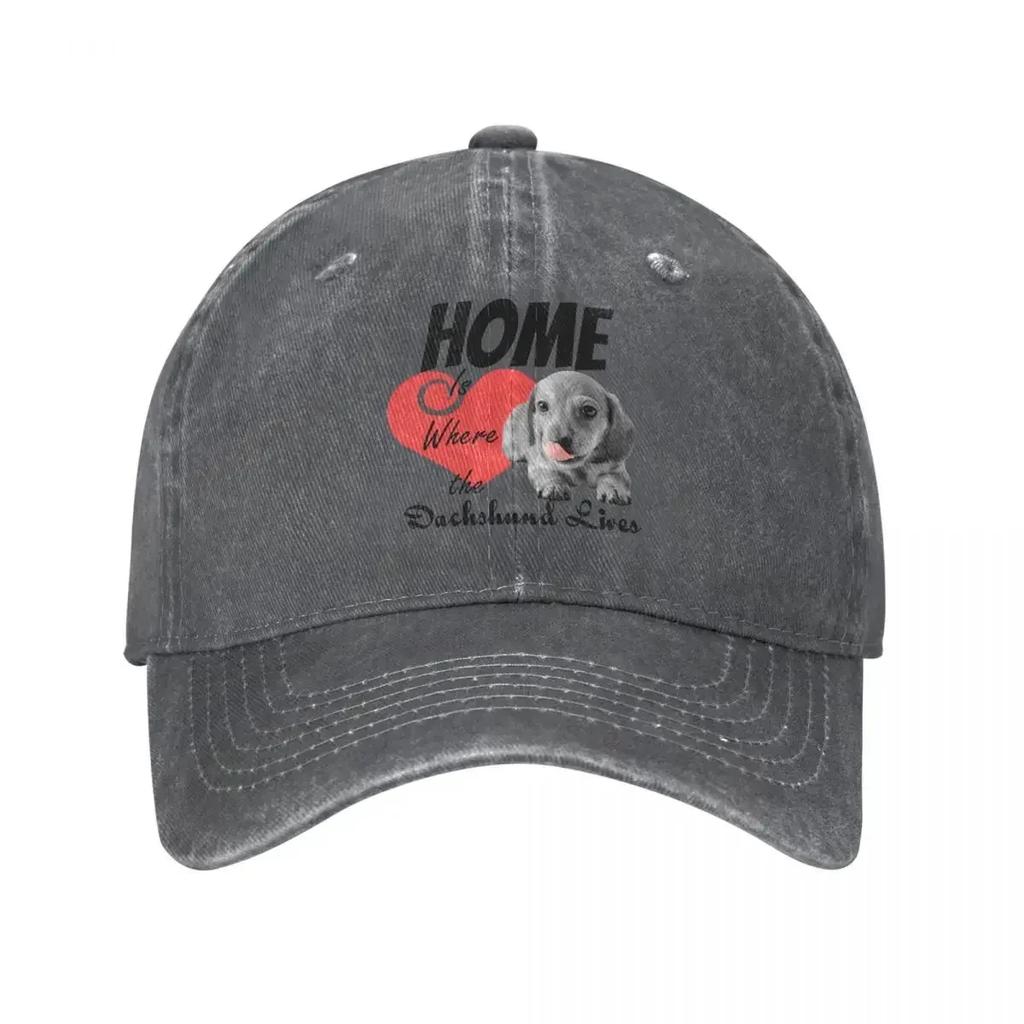 Home Is Where The Dachshund Lives Baseball Cap Unisex Distressed Cotton Snapback Hat Dog Activities Adjustable Fit Caps Hat