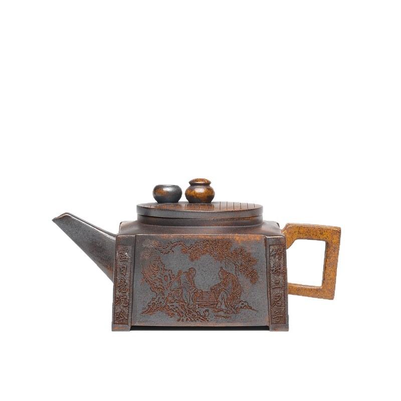 

530ml Classic Yixing Purple Clay Teapots Handmade Square Pot Raw Ore Wood-fired Porcelain Mud Kettle Zisha Tea Set Decoration