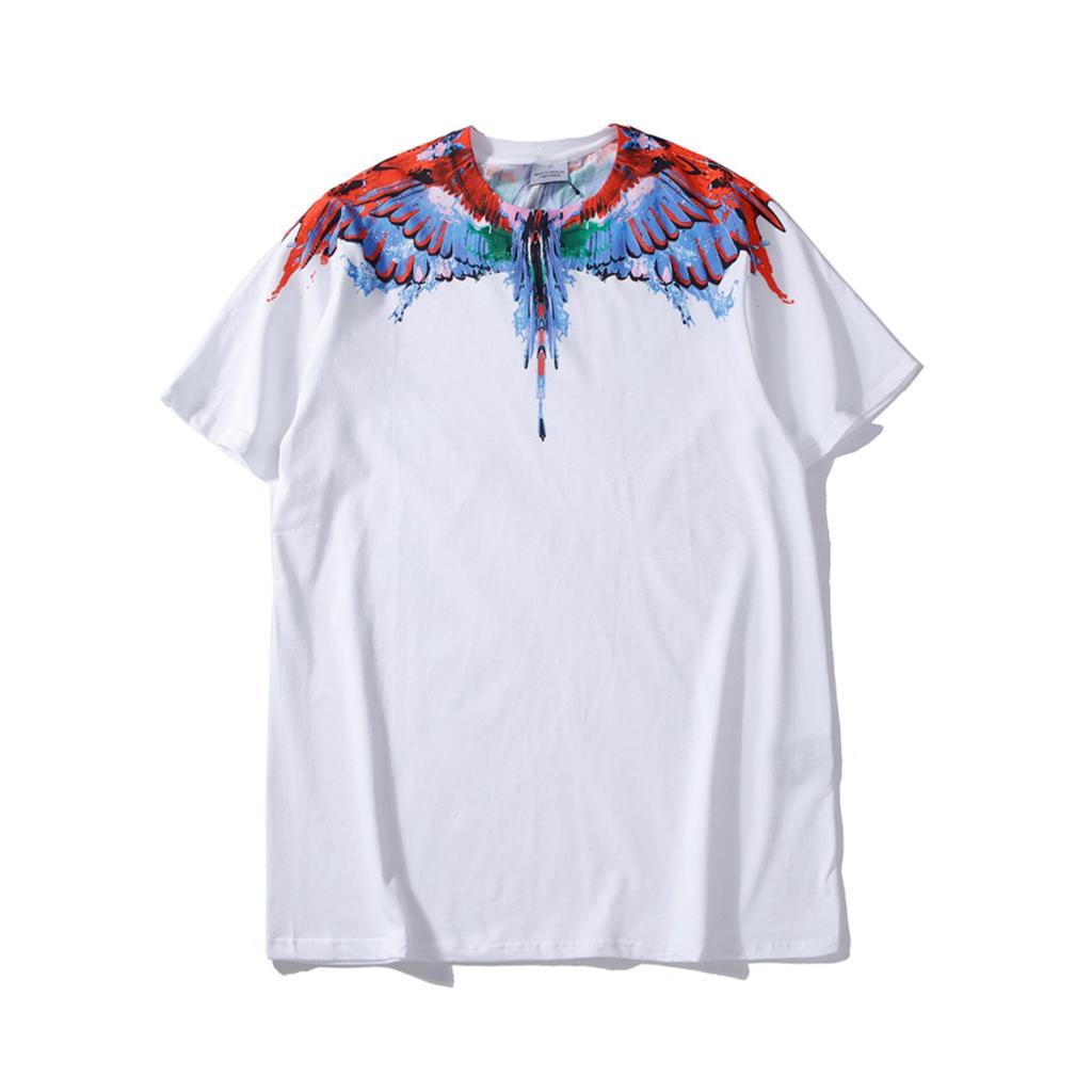 Marcelo Classic Phantom Wings Short Sleeve T-Shirt with Colorful Feathers and Lightning Design