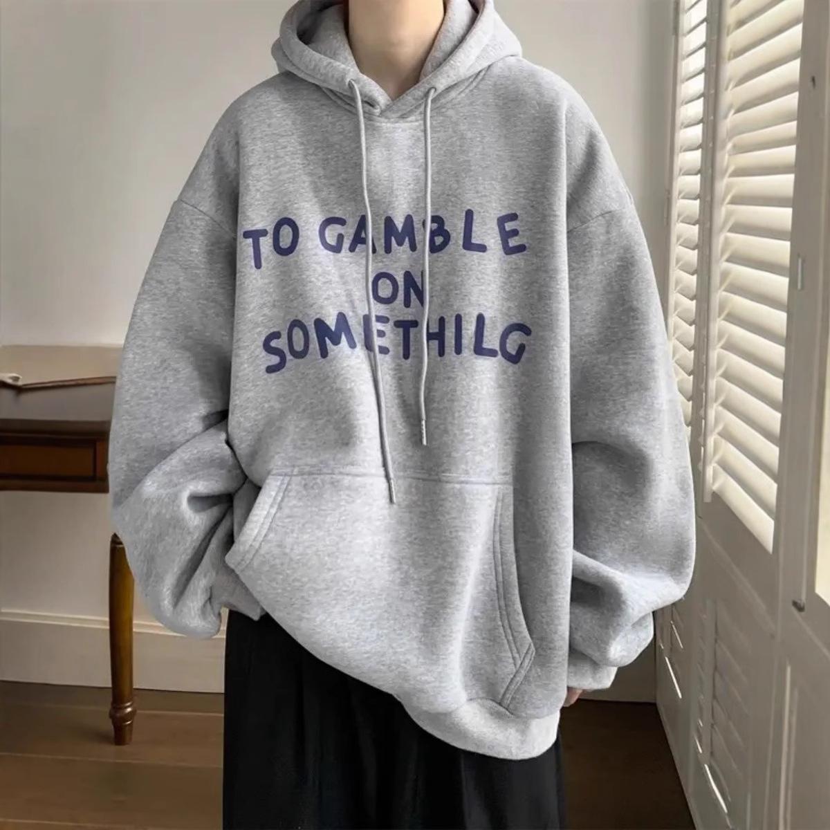 Молодежный худи, мужской новый красивый и свободный, с плюшевой подкладкой, с длинным рукавом, пальто на осень и зиму 5XL