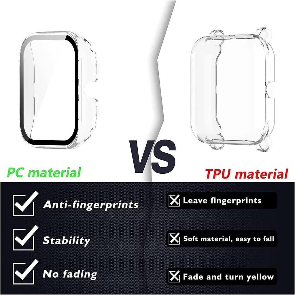 E ECSEM 2-Pack Compatible for Amazfit GTS 4 Mini Screen Protector Cover, Tempered Glass Screen + All-Round PC Matte Protector Case Set for Amazfit