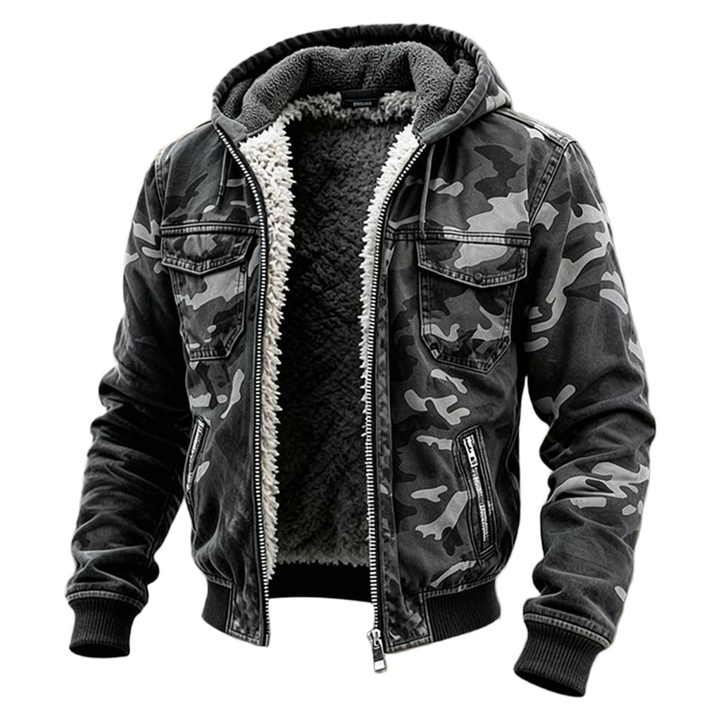 Men's Winter Camouflage Outdoor Hooded -Lined Jacket